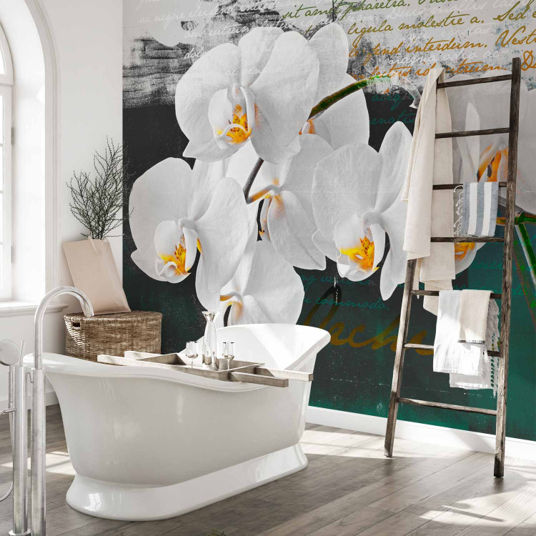 Wall Mural Orchid - Poet's Inspiration is a White Floral Motif with Inscriptions in the Background 60630 additionalImage 8
