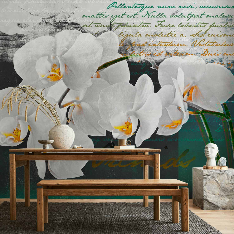 Wall Mural Orchid - Poet's Inspiration is a White Floral Motif with Inscriptions in the Background 60630 additionalImage 6