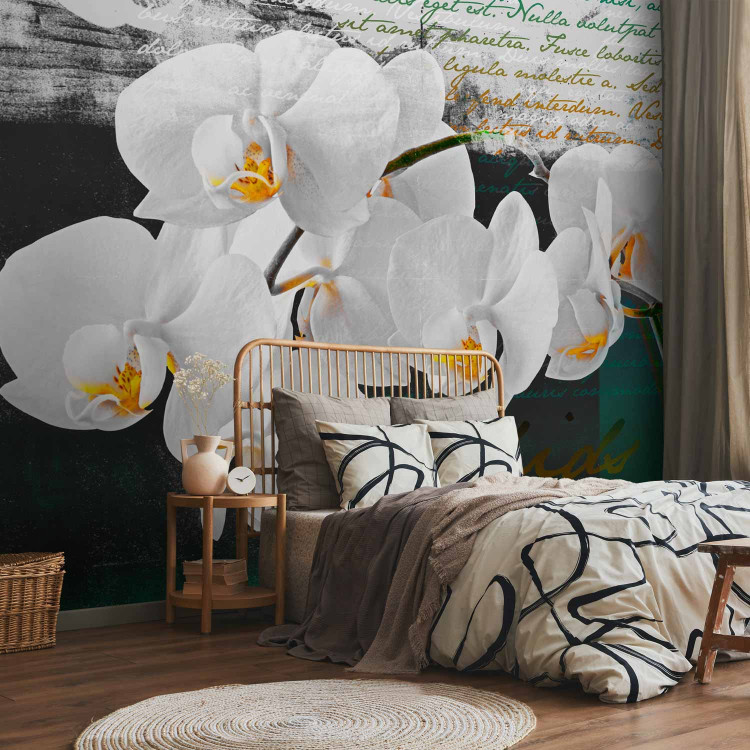 Wall Mural Orchid - Poet's Inspiration is a White Floral Motif with Inscriptions in the Background 60630 additionalImage 2
