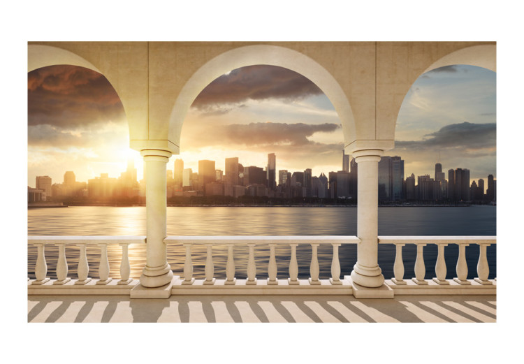 Wall Mural Terrace Overlooking New York - Sunny Architecture with Skyscrapers over the River 61530 additionalImage 1
