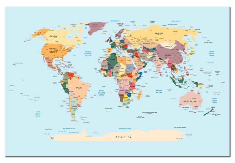 Canvas Print The world in a nutshell - colourful graphics with countries and cities 90230
