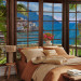 Wall Mural Paradise landscape - view from a window of the sea and a seaside village on a rock 92630 additionalThumb 2