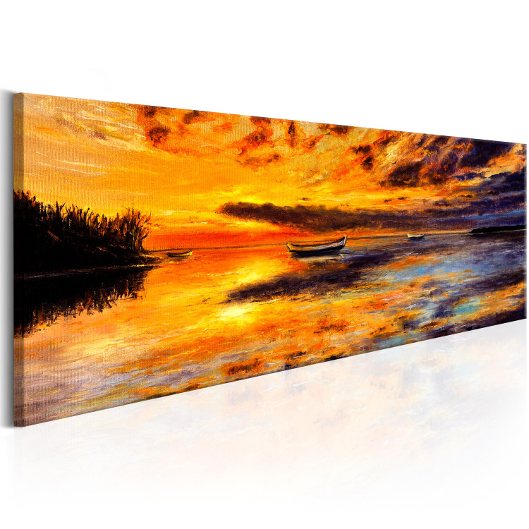 Canvas Print Orange Lake (1-part) - Boat Against Romantic Sunset 95530 additionalImage 2