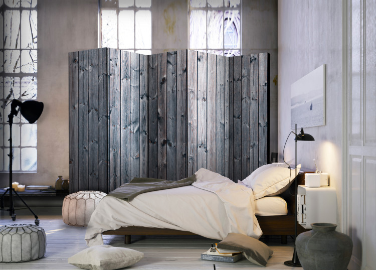 Room Divider Screen Rustic Elegance II - wooden texture with a dark gray motif 95630 additionalImage 2