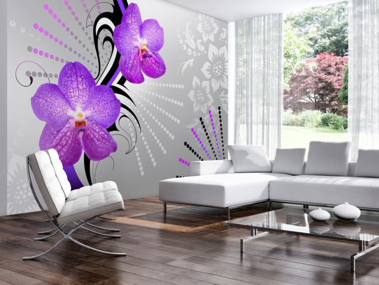 Photo Wallpaper Purple orchids - abstract flower motif with patterns and designs 97330