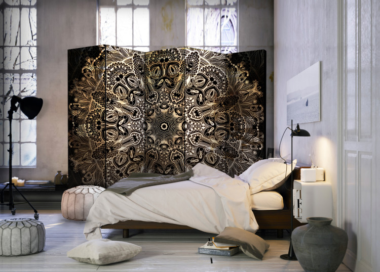 Room Separator Exotic Finesse II - light beige oriental mandala on black background 97930 additionalImage 2