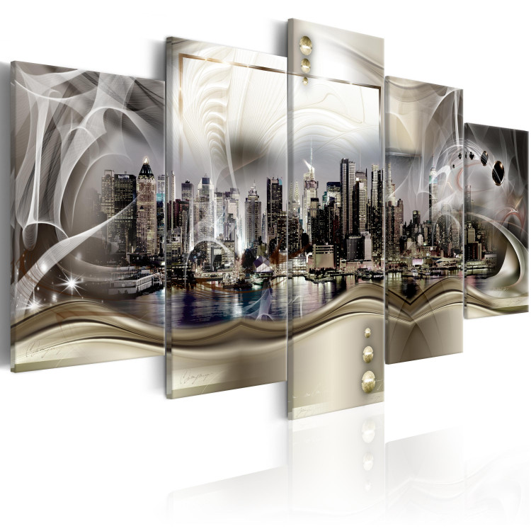 Canvas Abstraction: New York (5-piece) - New York Architecture in Gold 98230 additionalImage 2