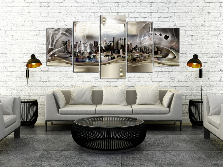 Canvas Abstraction: New York (5-piece) - New York Architecture in Gold 98230 additionalImage 3