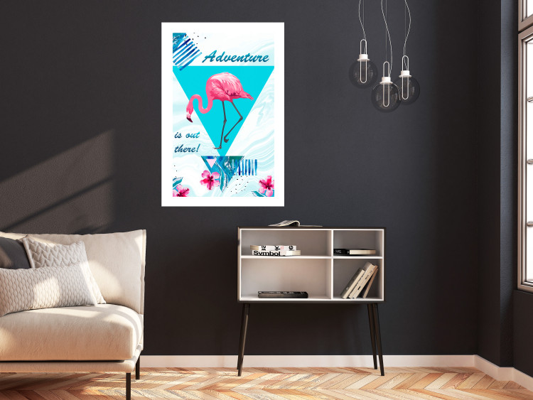 Poster Adventure is out there! - geometric abstraction with a pink bird 114440 additionalImage 2