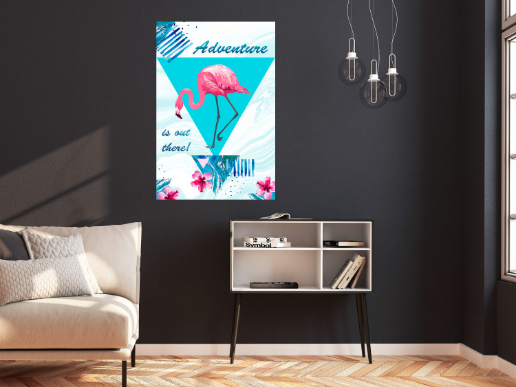 Poster Adventure is out there! - geometric abstraction with a pink bird 114440 additionalImage 23