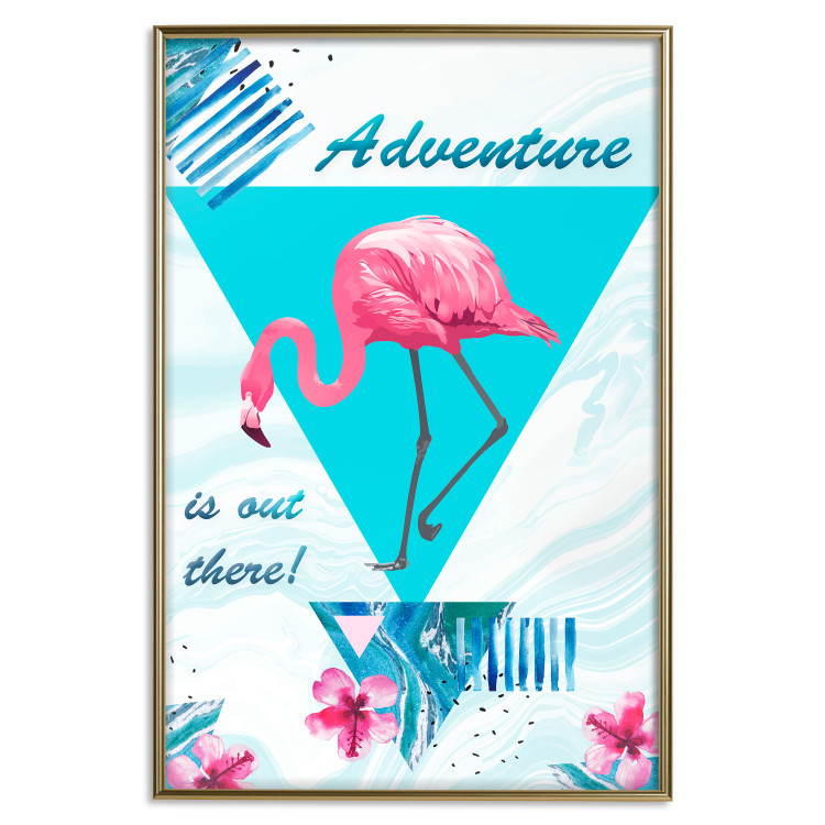 Poster Adventure is out there! - geometric abstraction with a pink bird 114440 additionalImage 20
