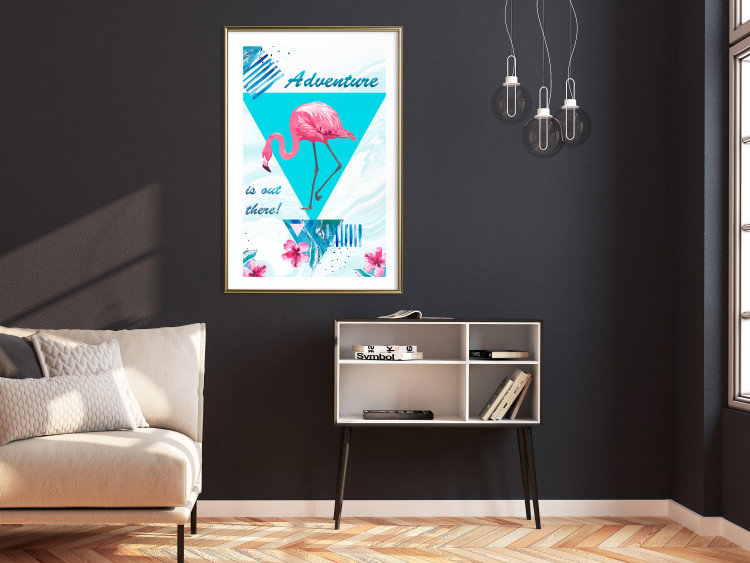Poster Adventure is out there! - geometric abstraction with a pink bird 114440 additionalImage 15