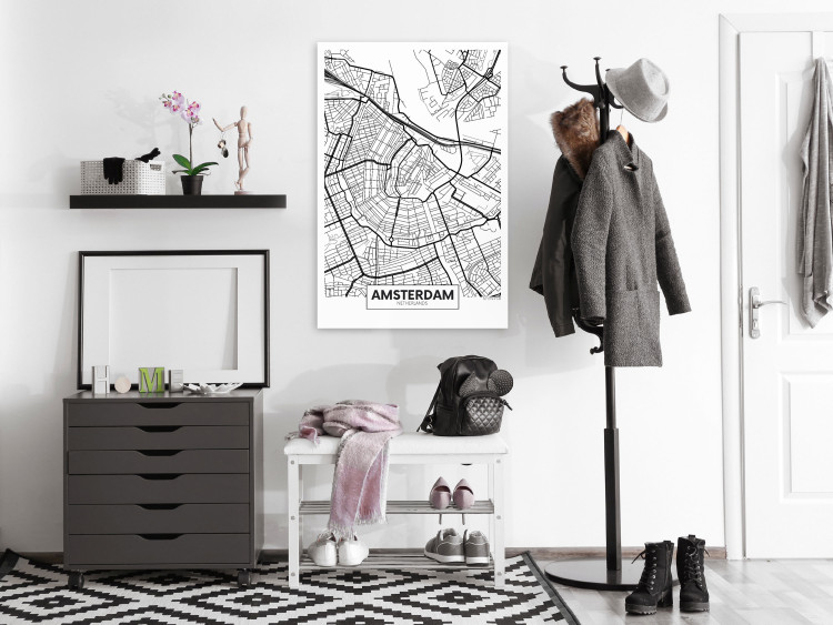 Canvas Art Print Amsterdam streets - black and white linear map of a Dutch city 116340 additionalImage 3