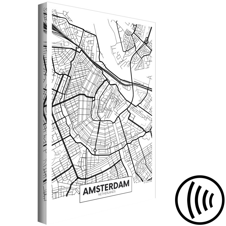 Canvas Art Print Amsterdam streets - black and white linear map of a Dutch city 116340 additionalImage 6