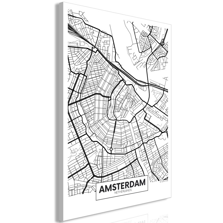 Canvas Art Print Amsterdam streets - black and white linear map of a Dutch city 116340 additionalImage 2