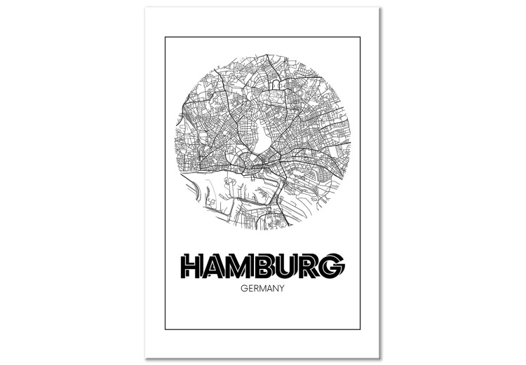 Canvas Hamburg - a minimalistic black and white map of the German city 118440