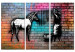 Canvas Print Zebra washing - street art graphics on an abstract, colorful brick 118540