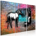 Canvas Print Zebra washing - street art graphics on an abstract, colorful brick 118540 additionalThumb 2