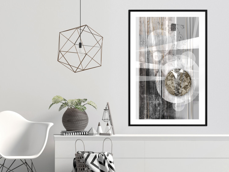 Poster Silver Symmetry - industrial abstraction with a sphere on an irregular background 118940 additionalImage 4