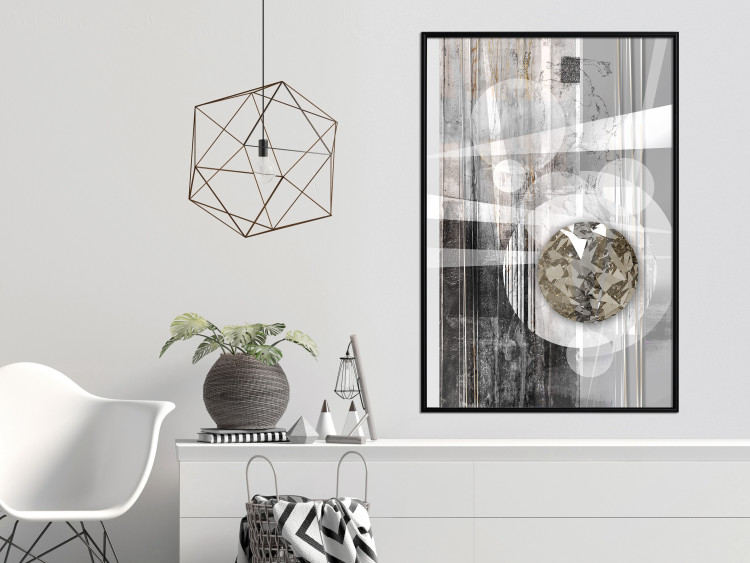 Poster Silver Symmetry - industrial abstraction with a sphere on an irregular background 118940 additionalImage 3
