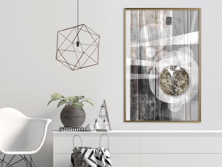 Poster Silver Symmetry - industrial abstraction with a sphere on an irregular background 118940 additionalImage 5