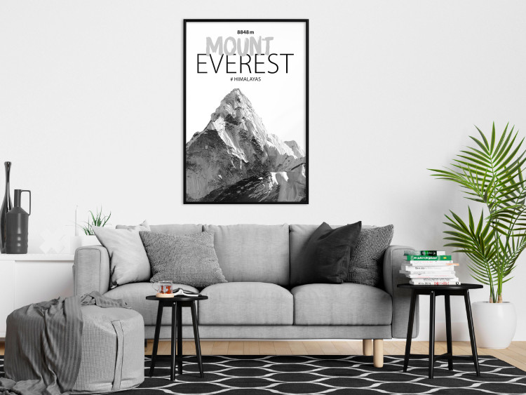 Poster Mount Everest - black and white mountain landscape with English captions 123740 additionalImage 3
