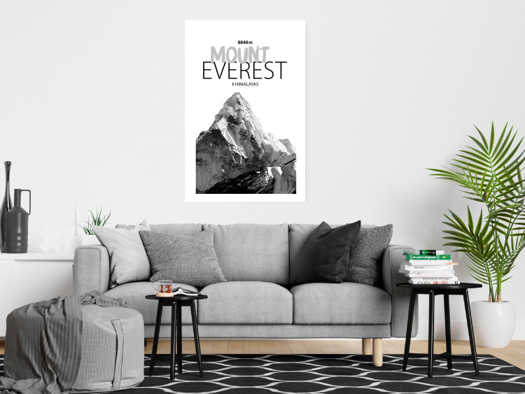Poster Mount Everest - black and white mountain landscape with English captions 123740 additionalImage 2