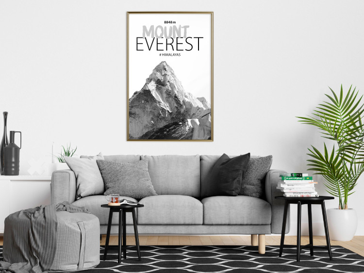 Poster Mount Everest - black and white mountain landscape with English captions 123740 additionalImage 5