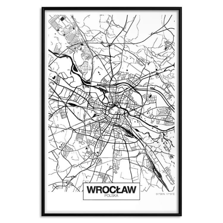 Wall Poster City Map: Wrocław - black and white map of Wrocław with city name 123840 additionalImage 24