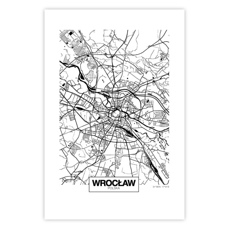 Wall Poster City Map: Wrocław - black and white map of Wrocław with city name 123840 additionalImage 25