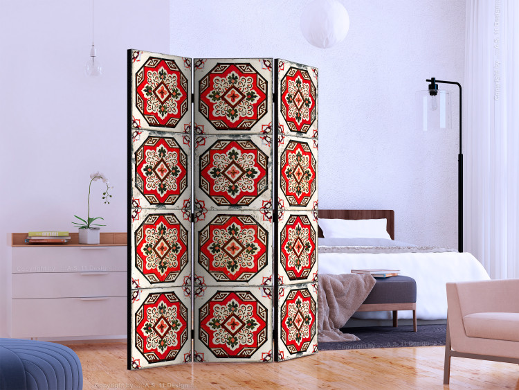 Room Divider Screen Dance of Red Lines (3-piece) - oriental Zen-style pattern 124040 additionalImage 2