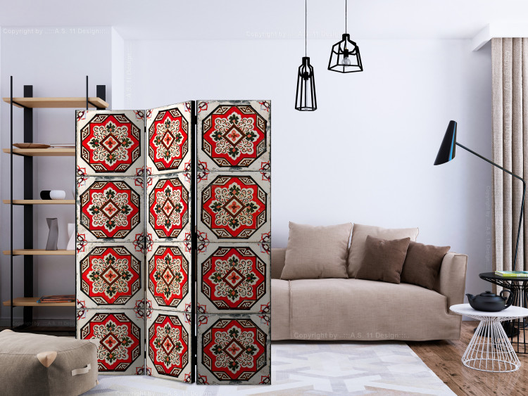 Room Divider Screen Dance of Red Lines (3-piece) - oriental Zen-style pattern 124040 additionalImage 4