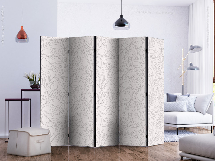 Room Divider Colorless Leaves II (5-piece) - delicate plants on a light background 124340 additionalImage 2