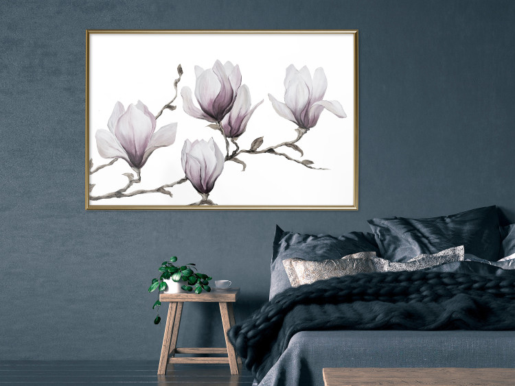 Poster Painted Magnolias - composition of plants with white flowers on a light background 128640 additionalImage 5