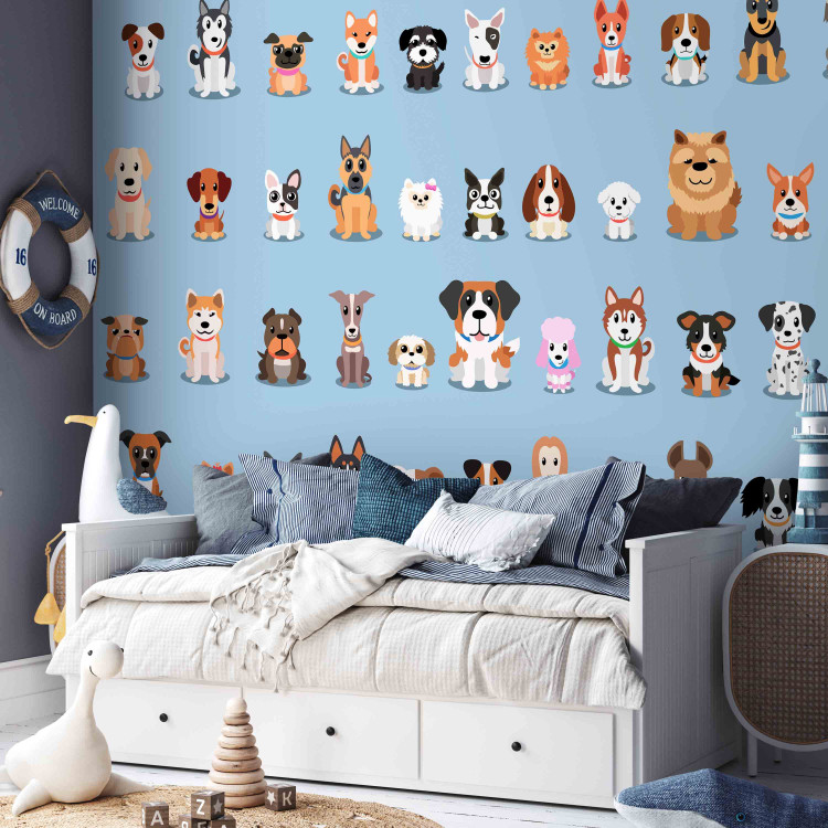 Photo Wallpaper Happy animals - colourful dogs on a solid blue background 129040 additionalImage 5