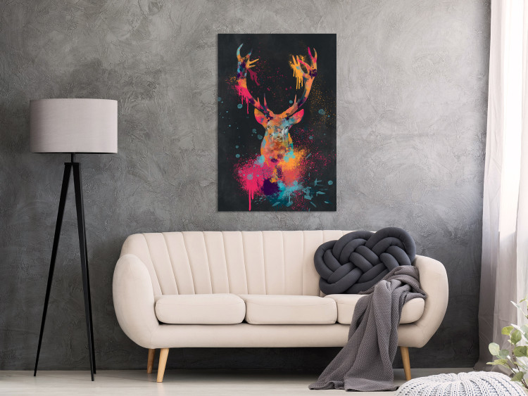 Canvas Print Striking Stag (1-piece) Vertical - colorful abstract deer 130440 additionalImage 3
