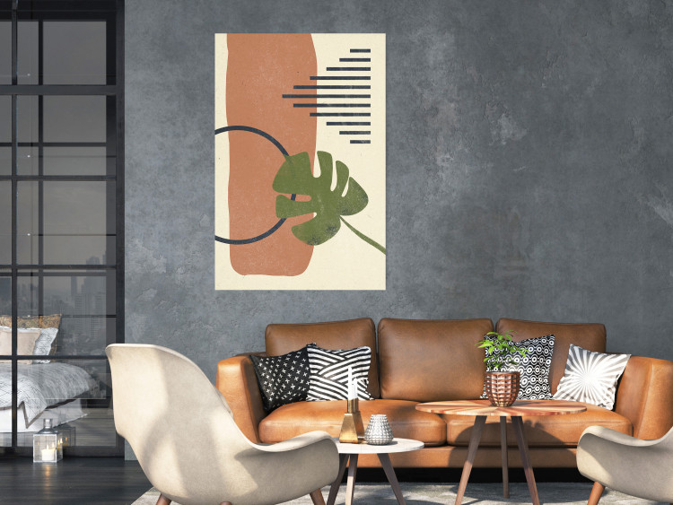 Wall Poster Nature's Geometry - green leaf among figures in an abstract motif 131840 additionalImage 2