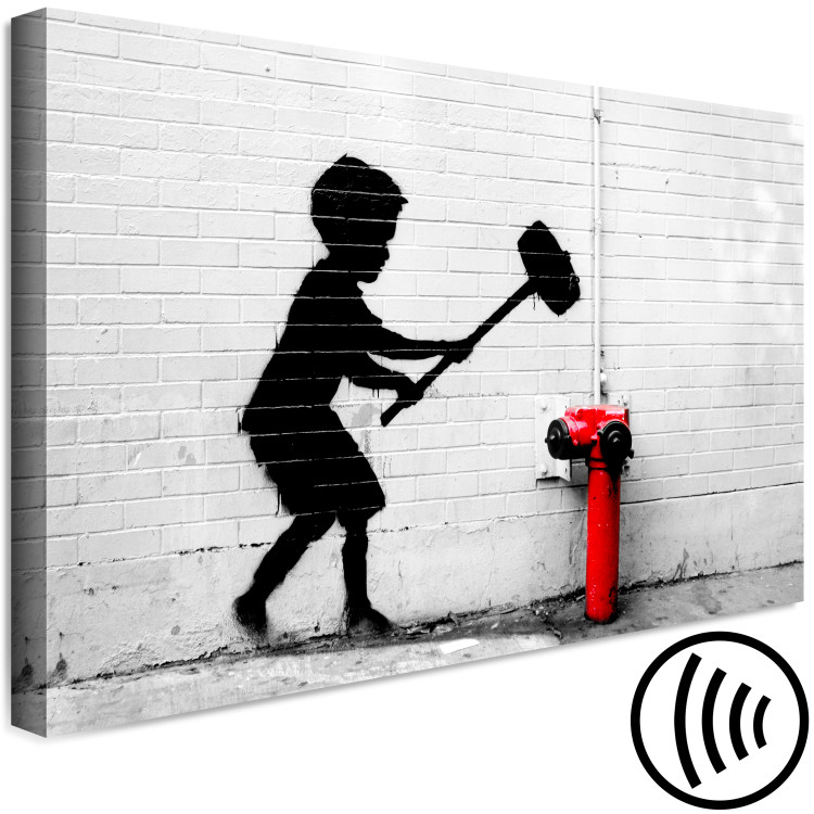 Canvas Art Print Destroy Hydrant (1-piece) Wide - street art of a child on brick 132440 additionalImage 6