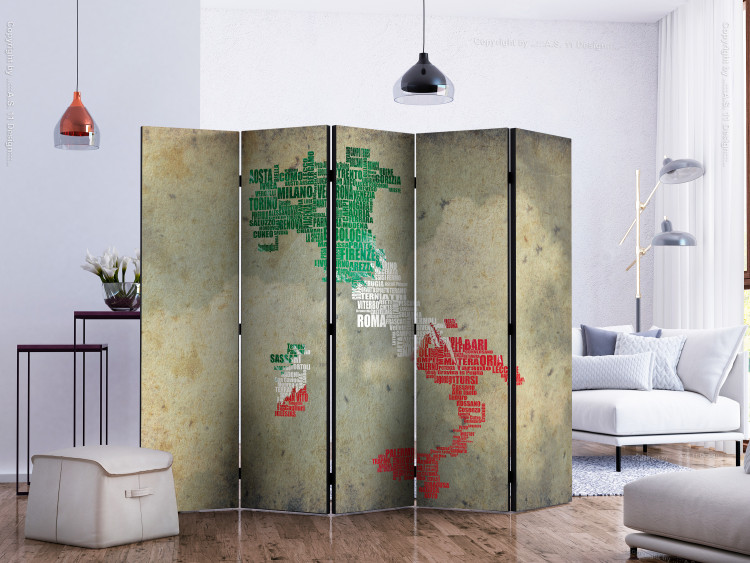 Room Divider Screen Viva Roma! II (5-piece) - Italian phrases shaped like the country 132640 additionalImage 2