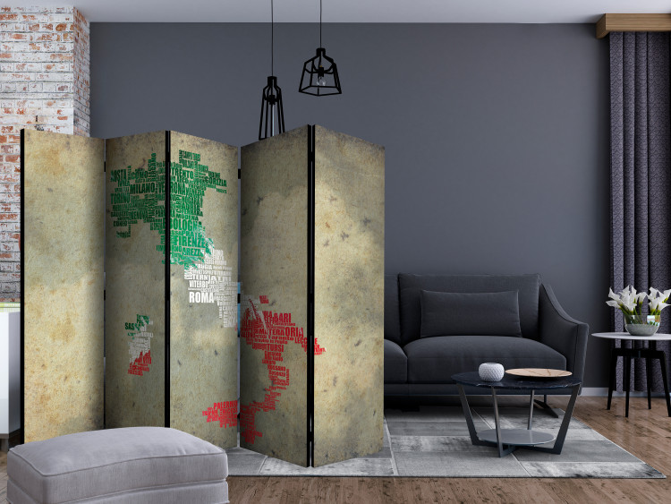 Room Divider Screen Viva Roma! II (5-piece) - Italian phrases shaped like the country 132640 additionalImage 4
