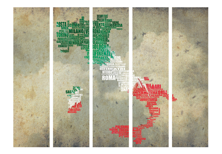 Room Divider Screen Viva Roma! II (5-piece) - Italian phrases shaped like the country 132640 additionalImage 3