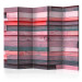 Folding Screen Pink Manor II (5-piece) - wooden stripes in shades of pink 132740