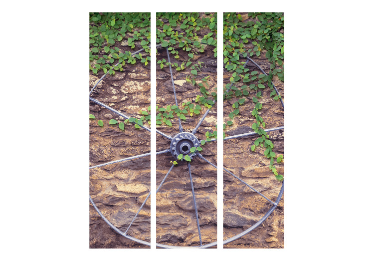 Room Separator Wheel of Time (3-piece) - composition with plants and a brick wall 133140 additionalImage 3