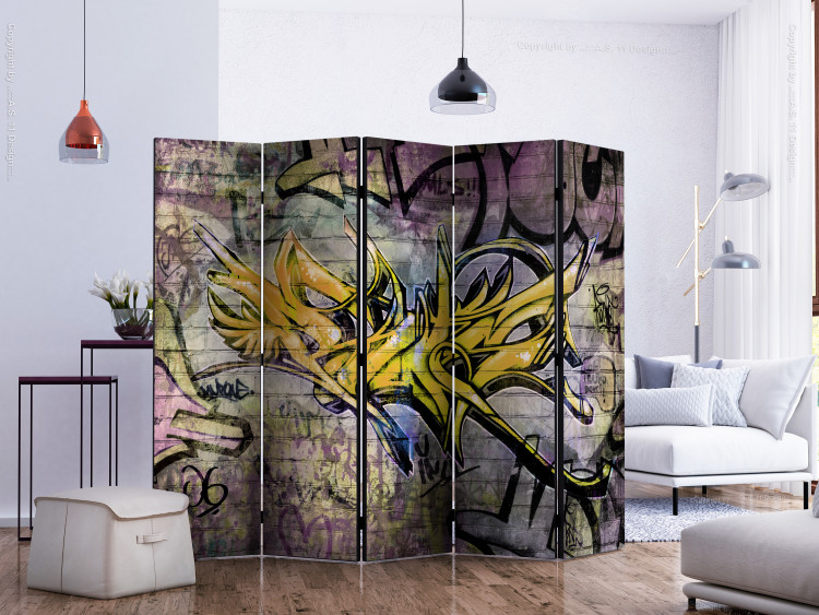 Room Divider Screen Stunning Graffiti II (5-piece) - urban abstraction with inscriptions 133340 additionalImage 2