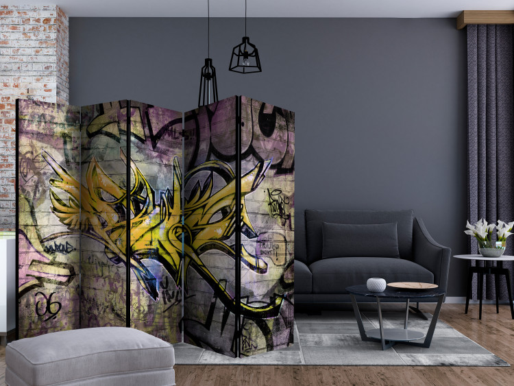 Room Divider Screen Stunning Graffiti II (5-piece) - urban abstraction with inscriptions 133340 additionalImage 4