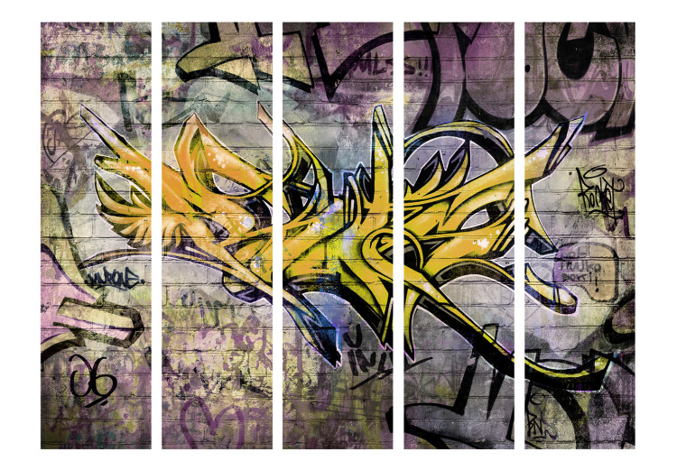 Room Divider Screen Stunning Graffiti II (5-piece) - urban abstraction with inscriptions 133340 additionalImage 3
