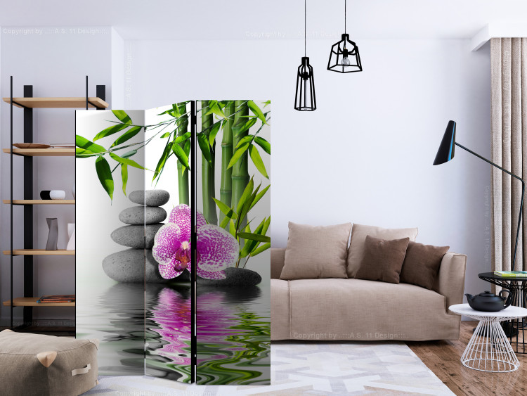 Room Divider Screen Orchid Serenity (3-piece) - Zen-style stones amidst nature 134340 additionalImage 4