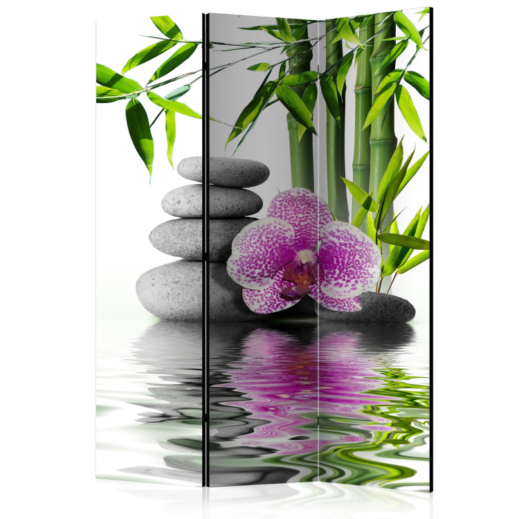 Room Divider Screen Orchid Serenity (3-piece) - Zen-style stones amidst nature 134340