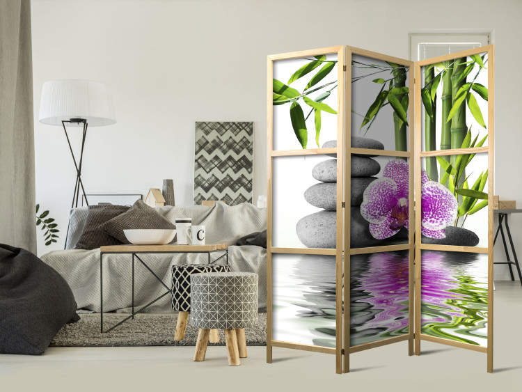 Room Divider Screen Orchid Serenity (3-piece) - Zen-style stones amidst nature 134340 additionalImage 8