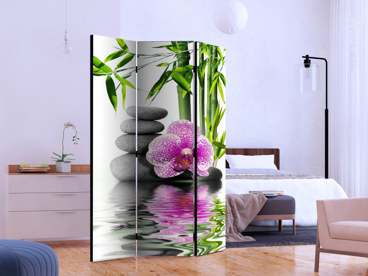 Room Divider Screen Orchid Serenity (3-piece) - Zen-style stones amidst nature 134340 additionalImage 2